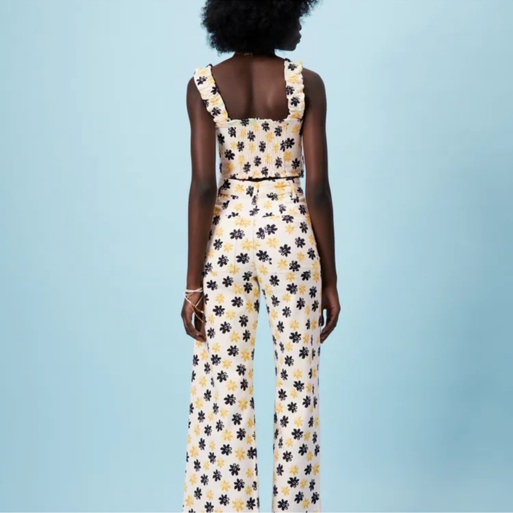 Zara White Floral High-Rise Wide-Leg Jeans - Picture 4 of 5